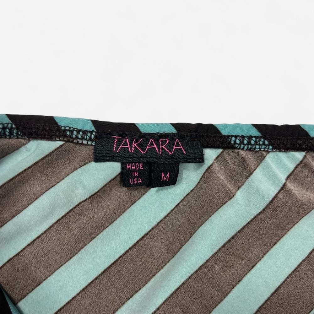 Y2K Vintage Takara Striped Teal and Brown Halter Top - Picture 5 of 6